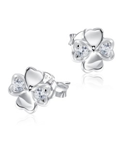 Four Leaf Clovers With CZ Stone Silver Ear Stud STS-5143